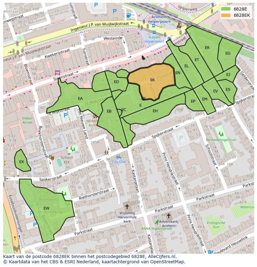 Afbeelding van het postcodegebied 6828 EK op de kaart.