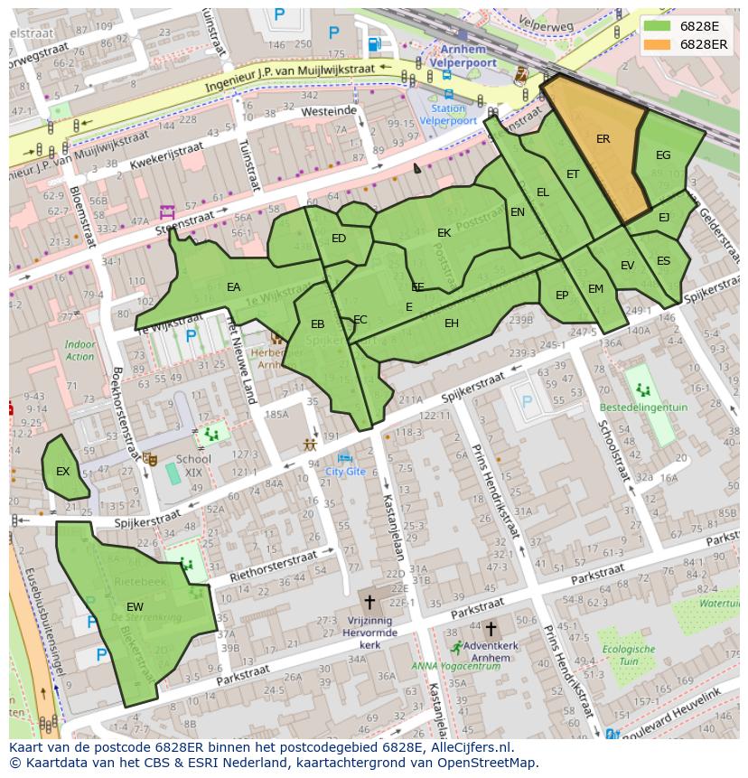 Afbeelding van het postcodegebied 6828 ER op de kaart.