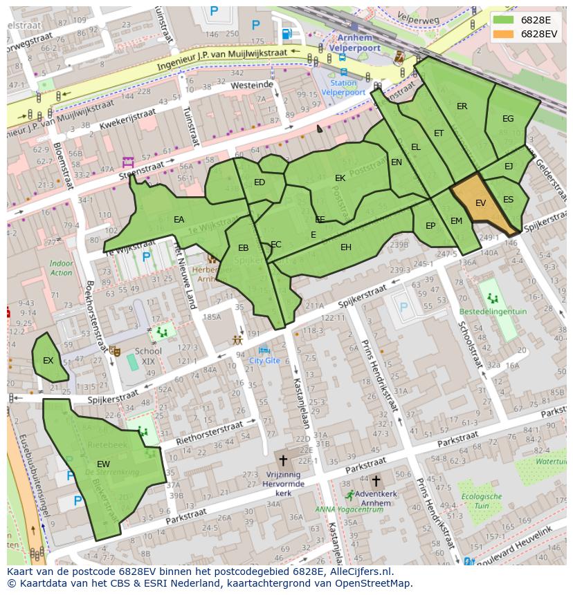 Afbeelding van het postcodegebied 6828 EV op de kaart.