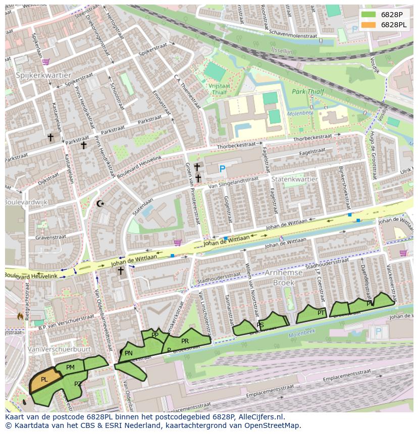 Afbeelding van het postcodegebied 6828 PL op de kaart.
