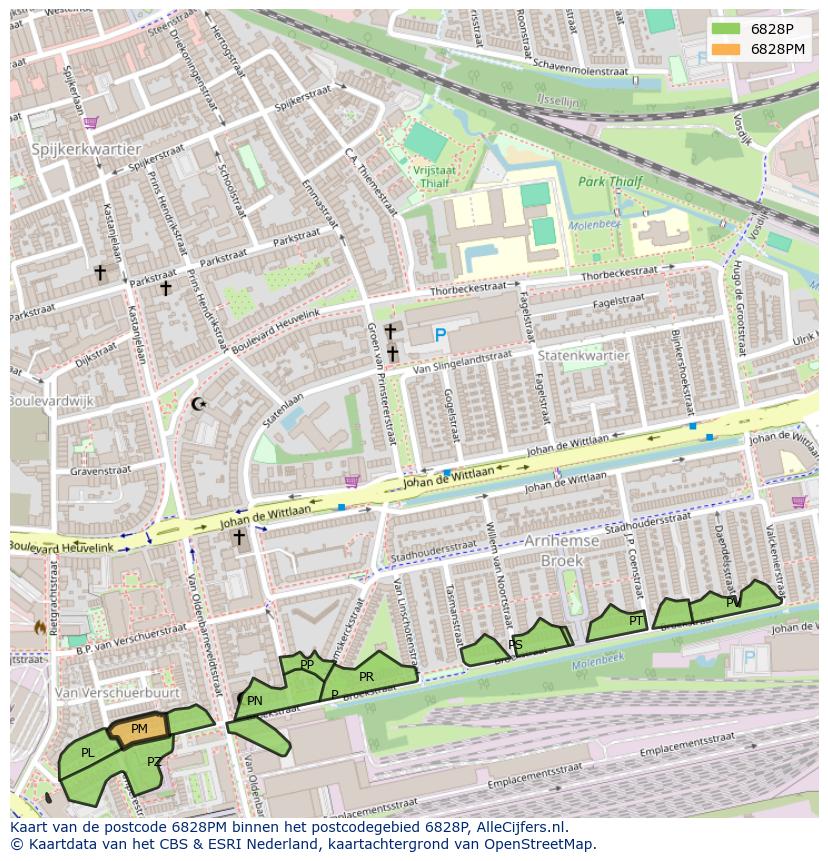Afbeelding van het postcodegebied 6828 PM op de kaart.