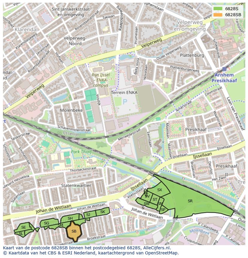 Afbeelding van het postcodegebied 6828 SB op de kaart.