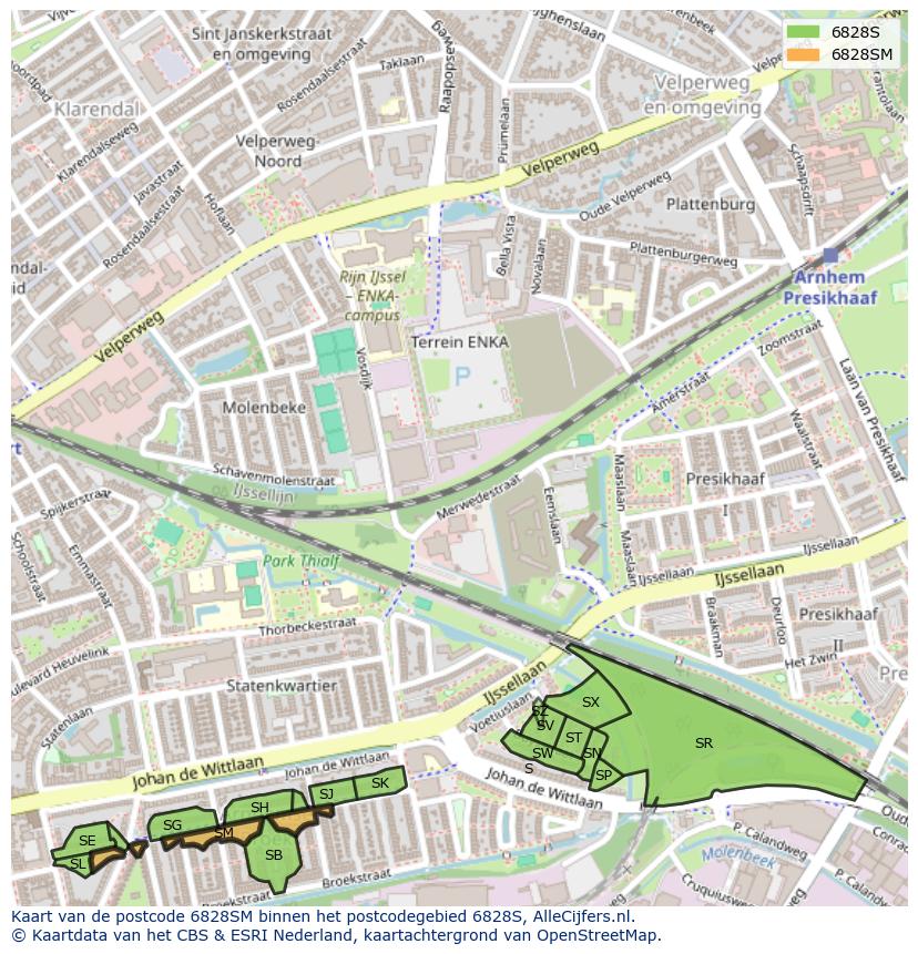 Afbeelding van het postcodegebied 6828 SM op de kaart.