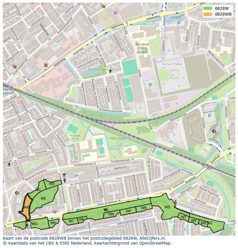 Afbeelding van het postcodegebied 6828 WB op de kaart.