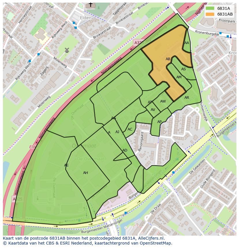 Afbeelding van het postcodegebied 6831 AB op de kaart.