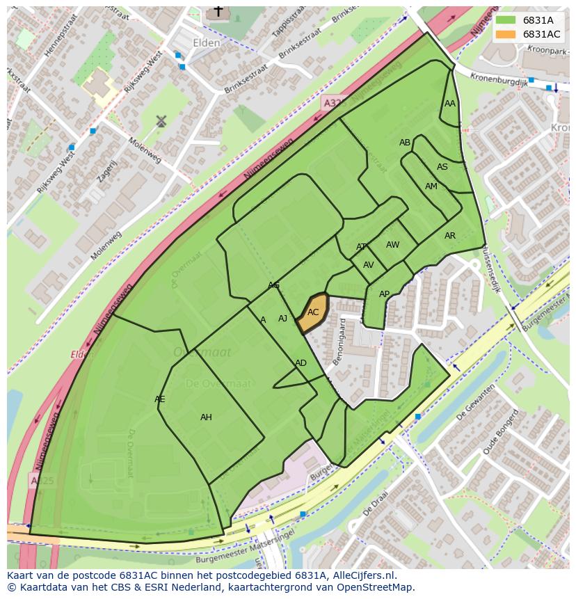 Afbeelding van het postcodegebied 6831 AC op de kaart.