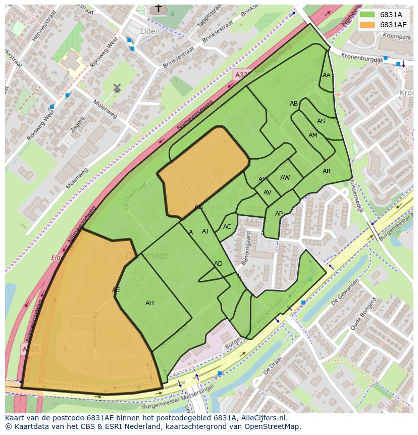 Afbeelding van het postcodegebied 6831 AE op de kaart.