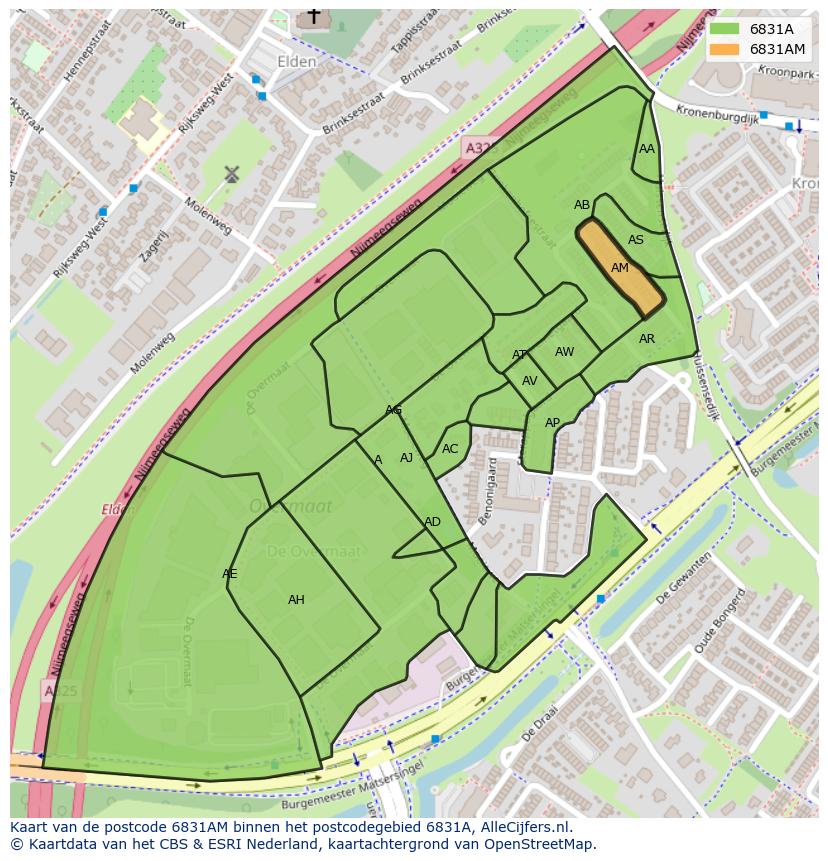 Afbeelding van het postcodegebied 6831 AM op de kaart.