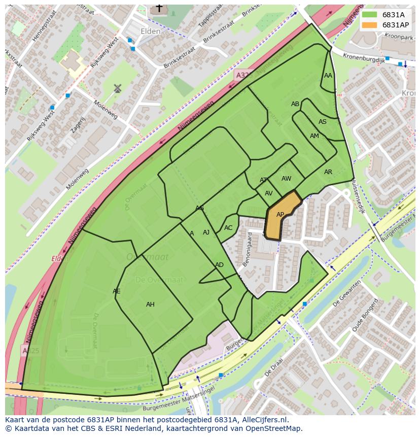 Afbeelding van het postcodegebied 6831 AP op de kaart.