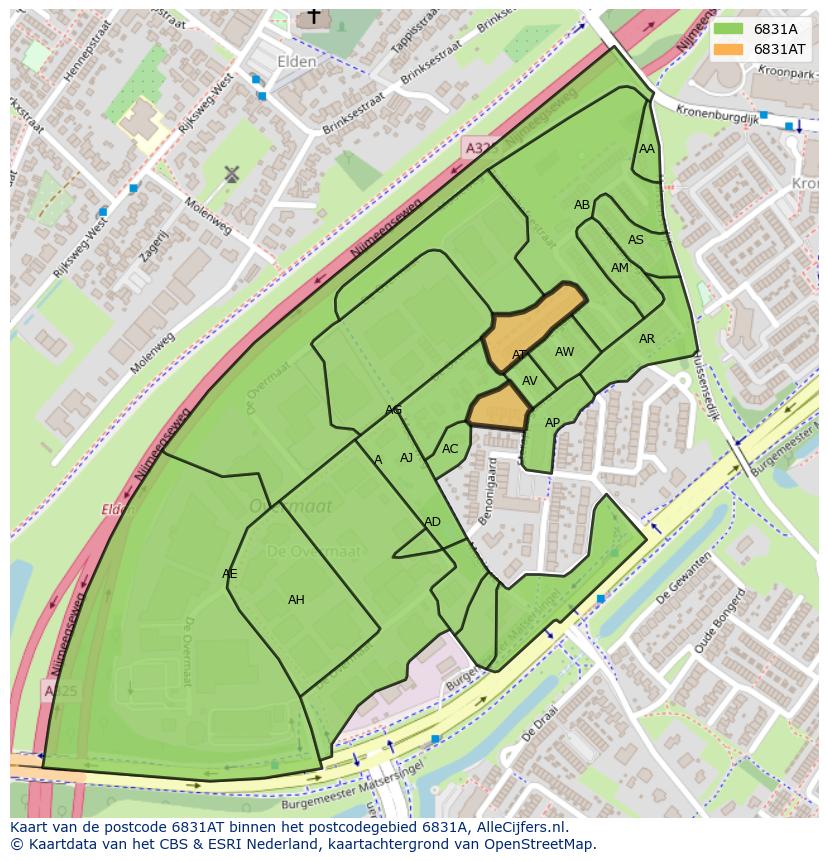 Afbeelding van het postcodegebied 6831 AT op de kaart.