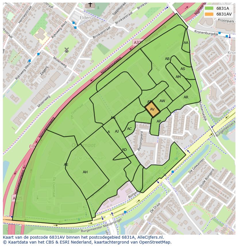 Afbeelding van het postcodegebied 6831 AV op de kaart.