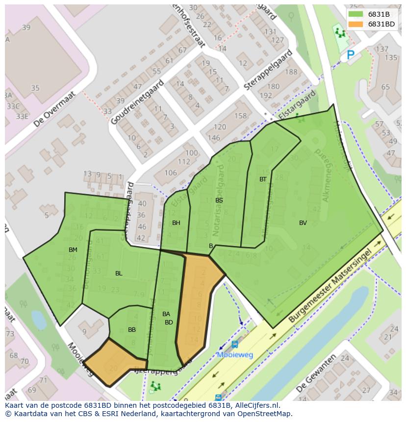 Afbeelding van het postcodegebied 6831 BD op de kaart.