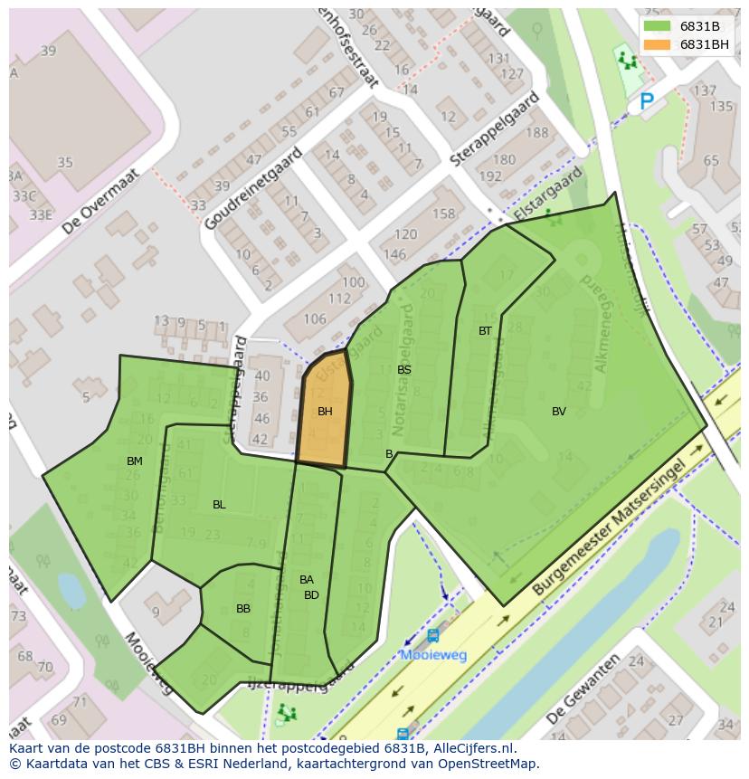 Afbeelding van het postcodegebied 6831 BH op de kaart.