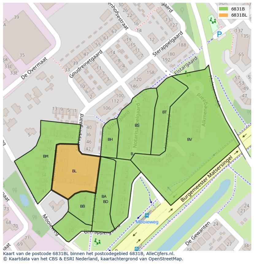 Afbeelding van het postcodegebied 6831 BL op de kaart.