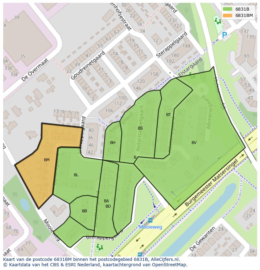 Afbeelding van het postcodegebied 6831 BM op de kaart.