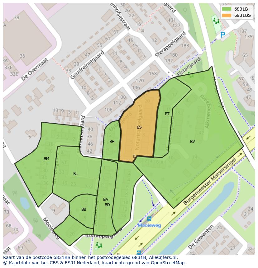 Afbeelding van het postcodegebied 6831 BS op de kaart.
