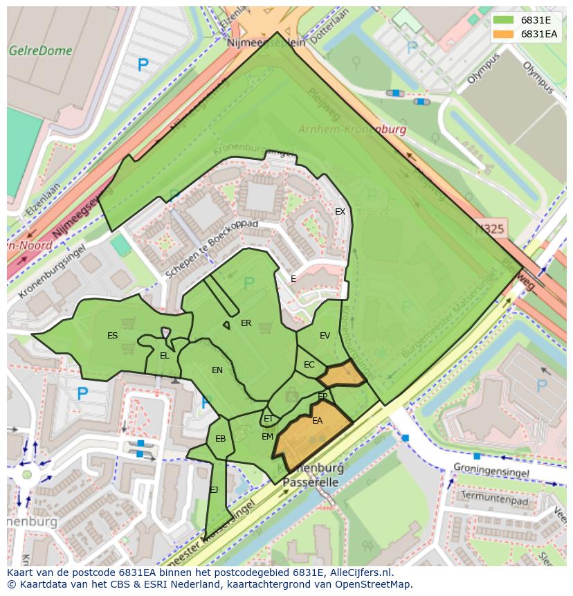 Afbeelding van het postcodegebied 6831 EA op de kaart.