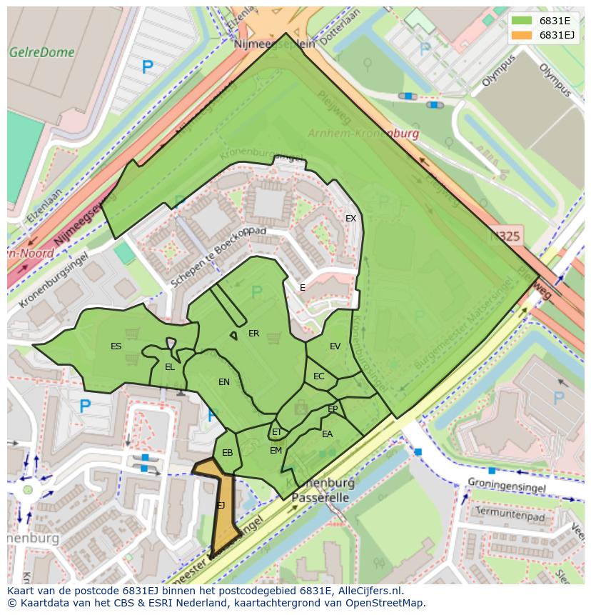 Afbeelding van het postcodegebied 6831 EJ op de kaart.