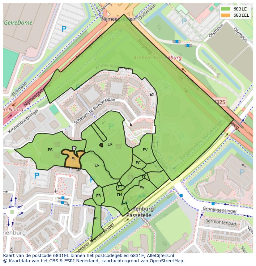 Afbeelding van het postcodegebied 6831 EL op de kaart.
