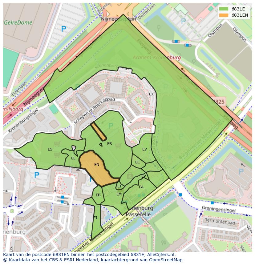 Afbeelding van het postcodegebied 6831 EN op de kaart.