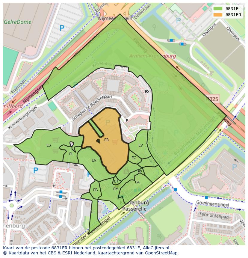 Afbeelding van het postcodegebied 6831 ER op de kaart.