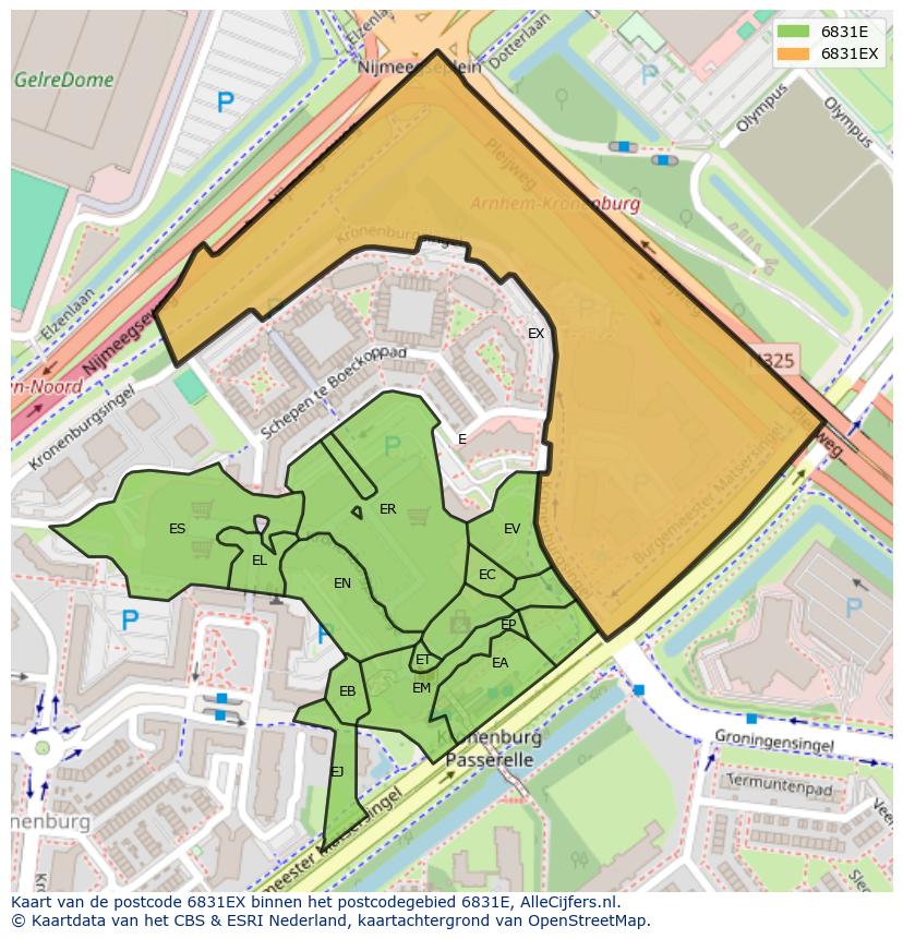 Afbeelding van het postcodegebied 6831 EX op de kaart.