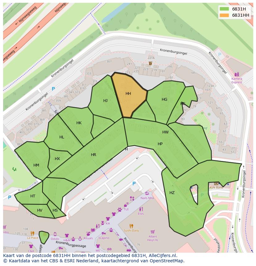 Afbeelding van het postcodegebied 6831 HH op de kaart.