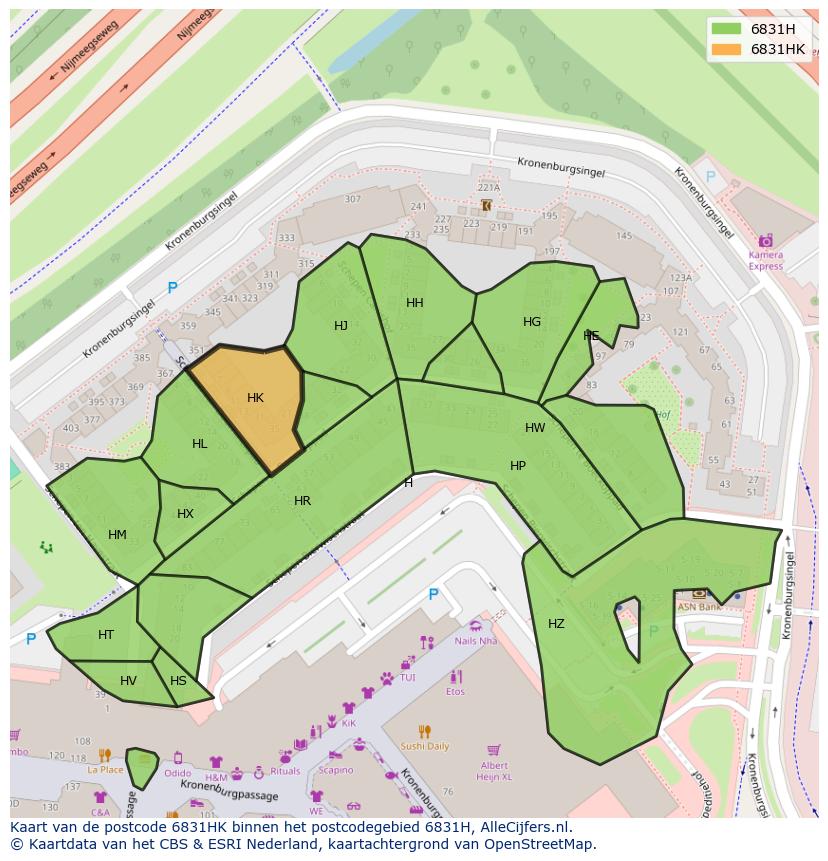 Afbeelding van het postcodegebied 6831 HK op de kaart.