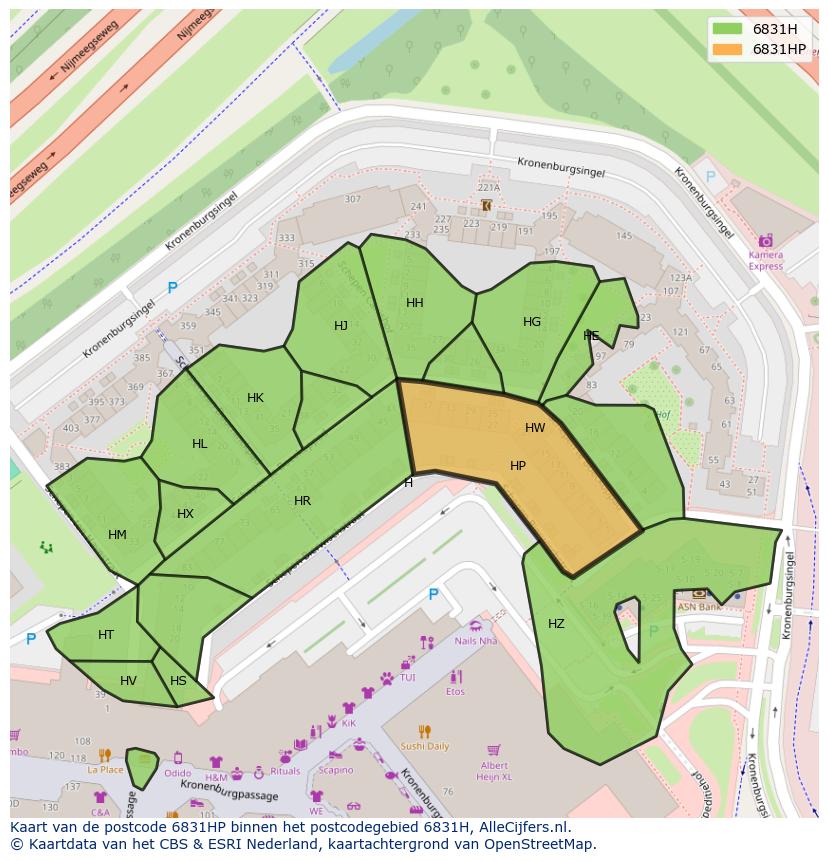 Afbeelding van het postcodegebied 6831 HP op de kaart.
