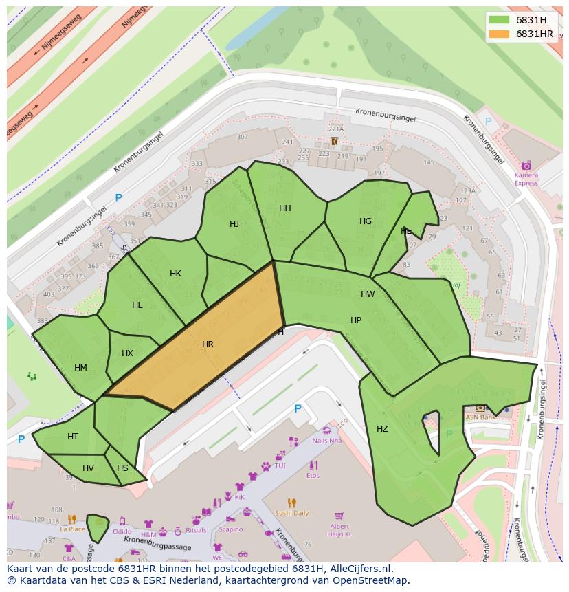 Afbeelding van het postcodegebied 6831 HR op de kaart.