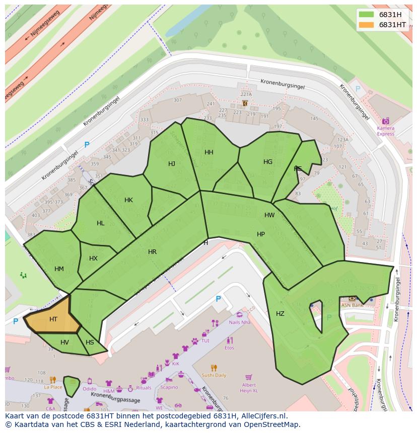 Afbeelding van het postcodegebied 6831 HT op de kaart.