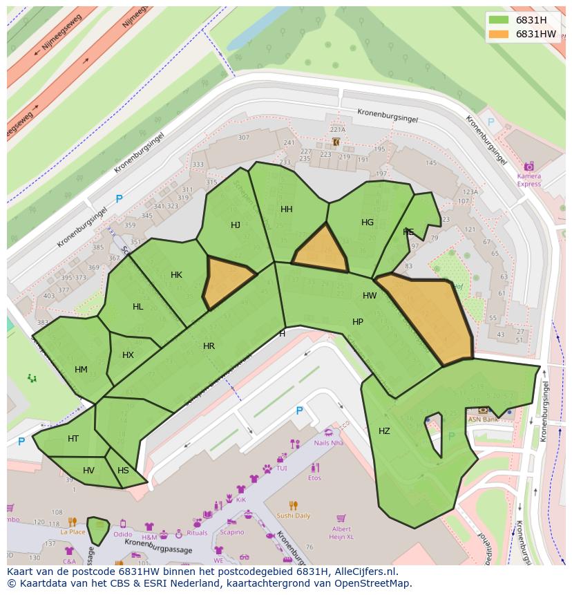 Afbeelding van het postcodegebied 6831 HW op de kaart.
