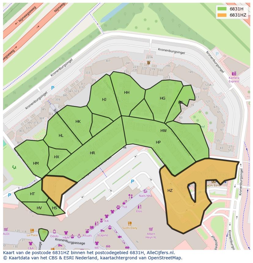 Afbeelding van het postcodegebied 6831 HZ op de kaart.