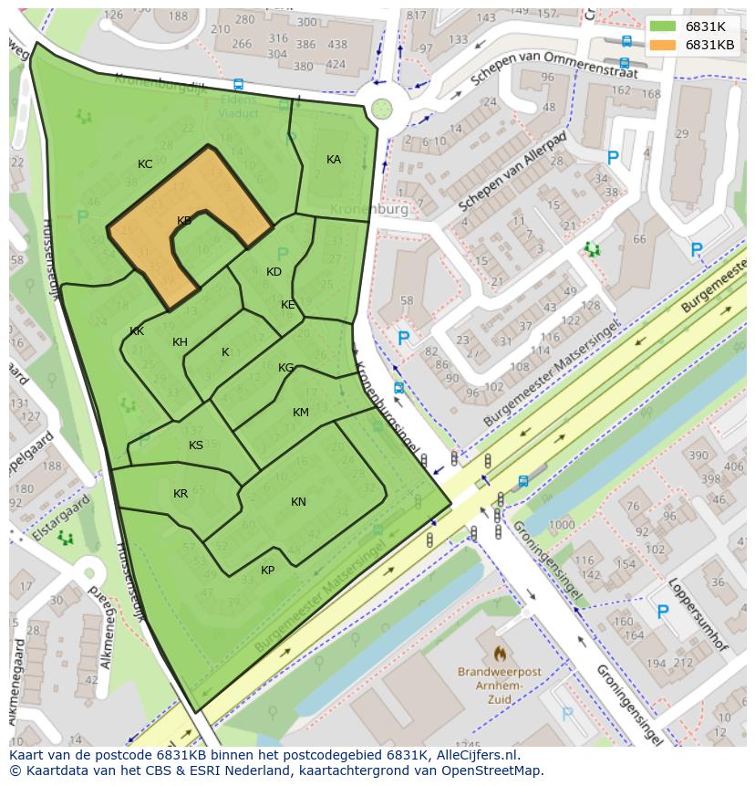 Afbeelding van het postcodegebied 6831 KB op de kaart.