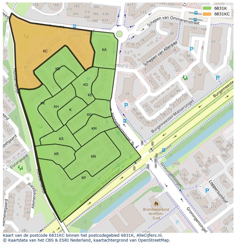 Afbeelding van het postcodegebied 6831 KC op de kaart.