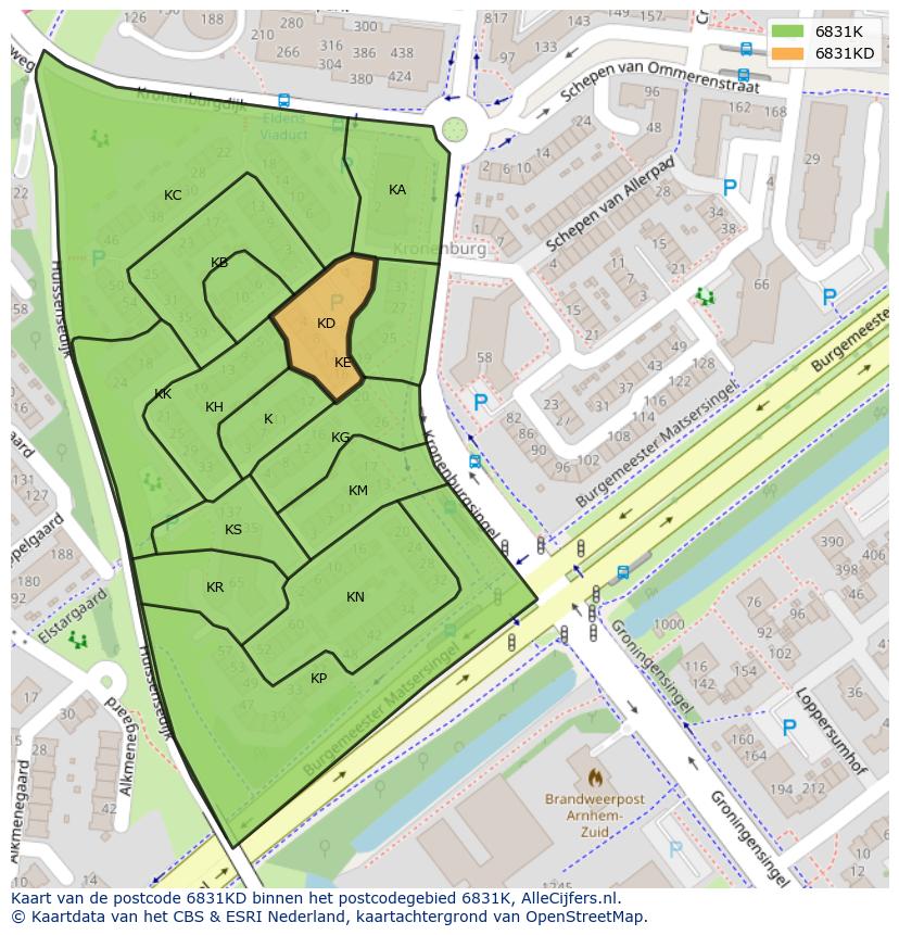 Afbeelding van het postcodegebied 6831 KD op de kaart.