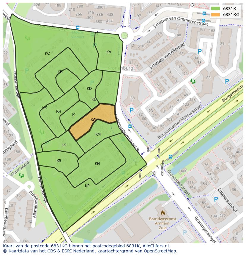 Afbeelding van het postcodegebied 6831 KG op de kaart.