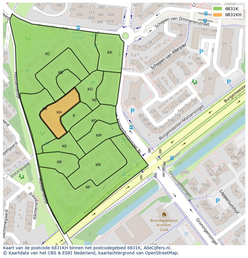 Afbeelding van het postcodegebied 6831 KH op de kaart.