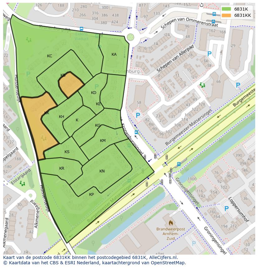 Afbeelding van het postcodegebied 6831 KK op de kaart.
