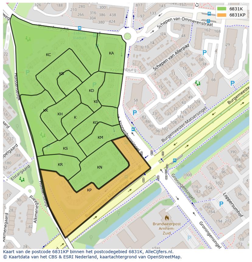 Afbeelding van het postcodegebied 6831 KP op de kaart.