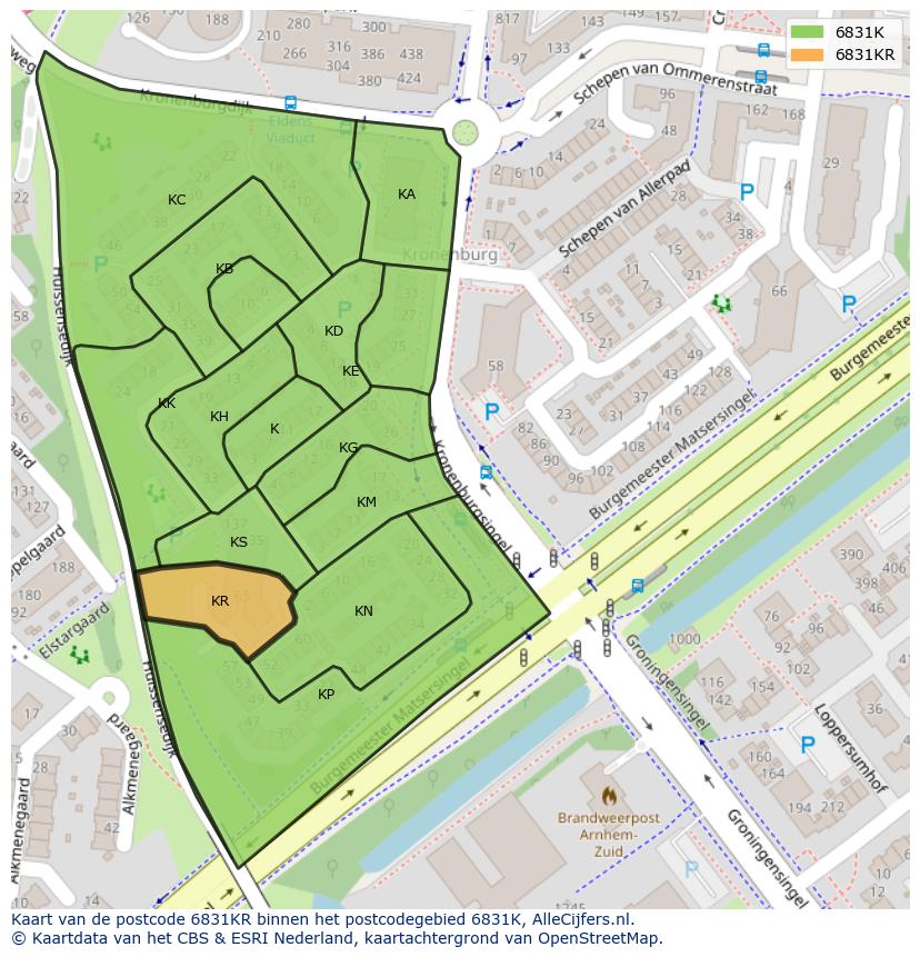 Afbeelding van het postcodegebied 6831 KR op de kaart.