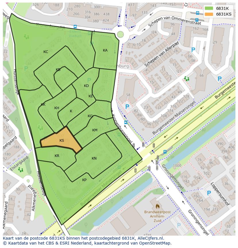 Afbeelding van het postcodegebied 6831 KS op de kaart.