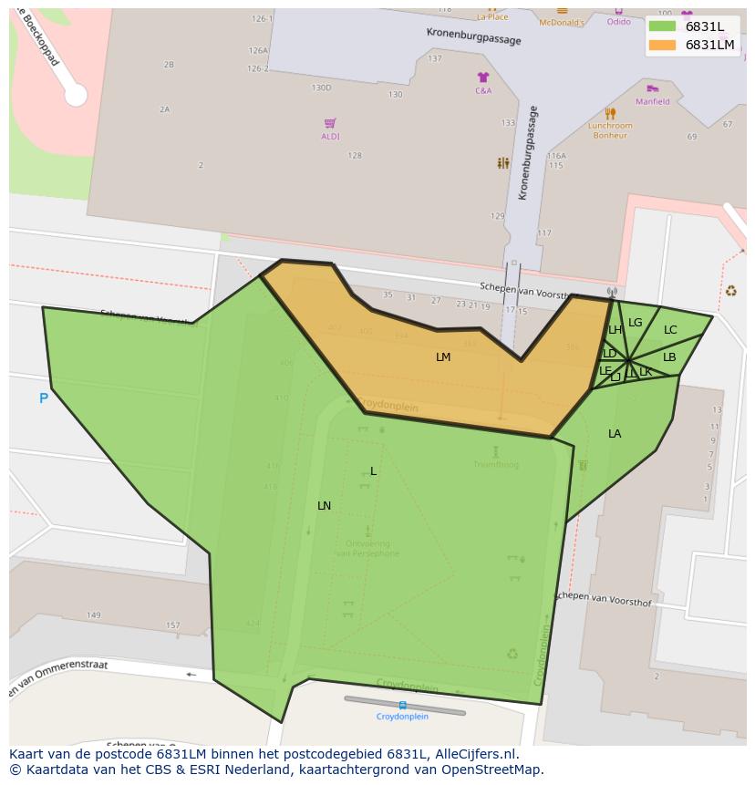 Afbeelding van het postcodegebied 6831 LM op de kaart.