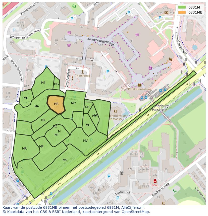Afbeelding van het postcodegebied 6831 MB op de kaart.
