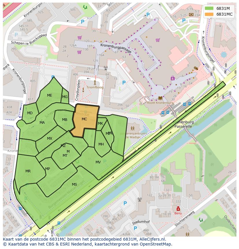 Afbeelding van het postcodegebied 6831 MC op de kaart.