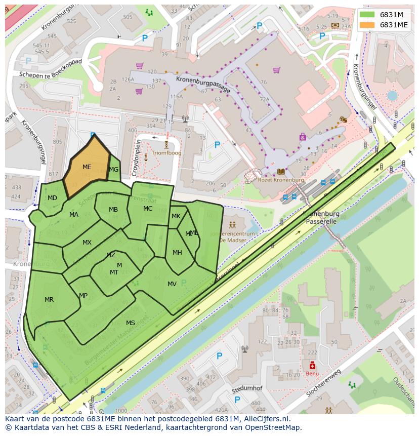 Afbeelding van het postcodegebied 6831 ME op de kaart.
