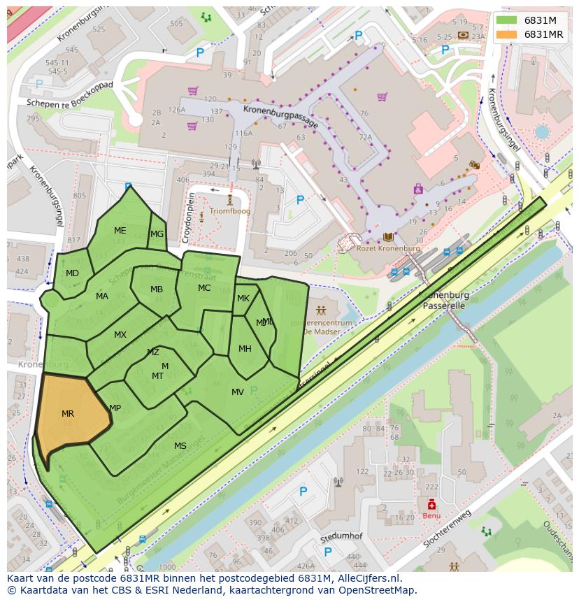 Afbeelding van het postcodegebied 6831 MR op de kaart.