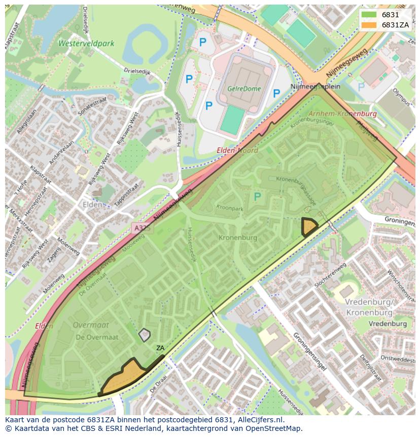 Afbeelding van het postcodegebied 6831 ZA op de kaart.