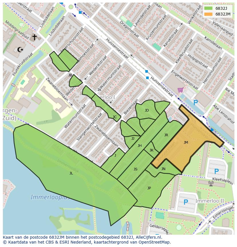 Afbeelding van het postcodegebied 6832 JM op de kaart.