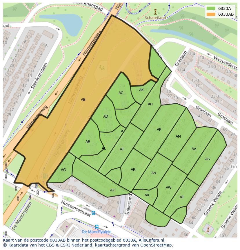Afbeelding van het postcodegebied 6833 AB op de kaart.